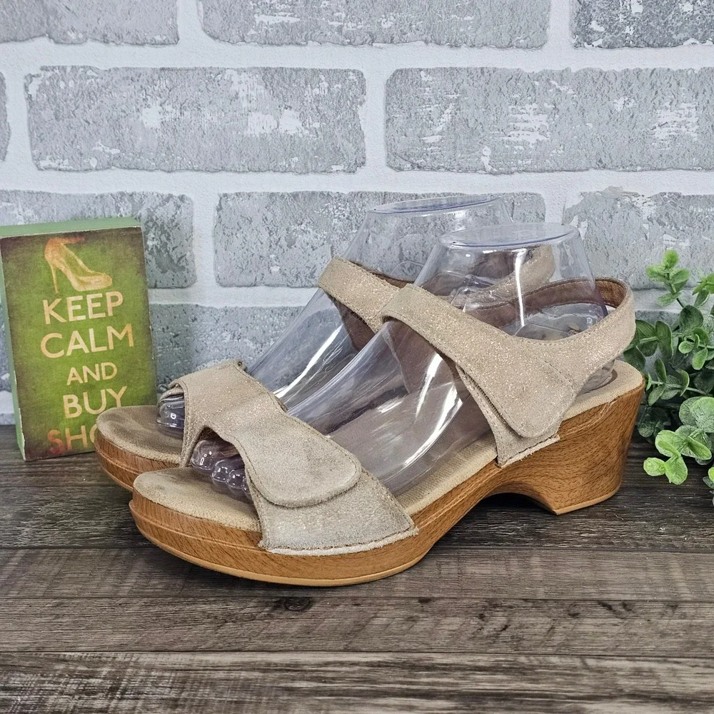 Dansko‎ Sophie 9845172200 Metallic Beige Suede Wedge Sandals Women 41